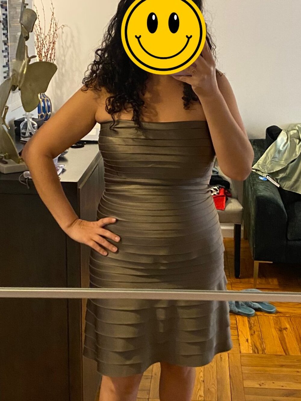 Tadashi - Strapless Bronze Satin Layered A Line Cocktail Dress | 12